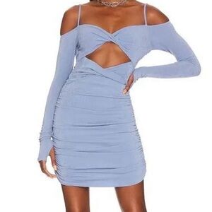 Camila Coelho off shoulder cutout blue scrunch mini dress size S